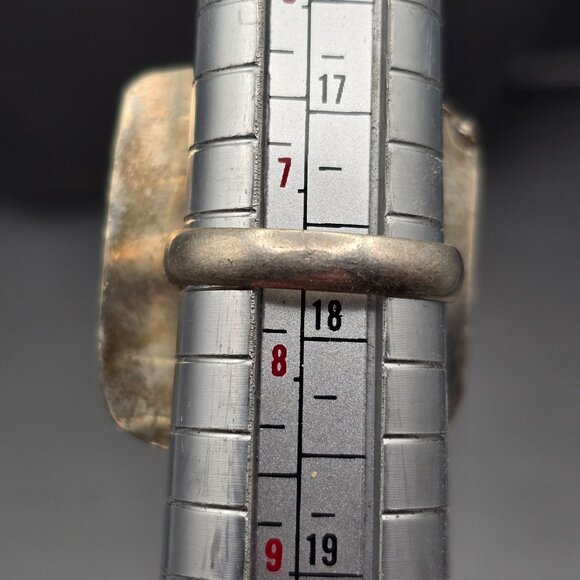 Etruscan Revival Ring Dichroic Glass Cabochon VTG Silver-Plt Size 7.5 Jewelry - Picture 7 of 13